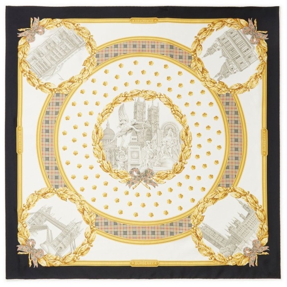 Burberry Square Scarf London Monuments 100% Silk New - Picture 1 of 3